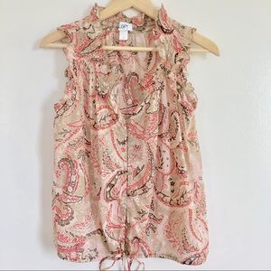 Ann Taylor LOFT Paisley Sleeveless Ruffle Shirt